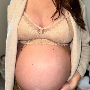 Floral Lace Organic Cotton Nursing Bralette - Beige